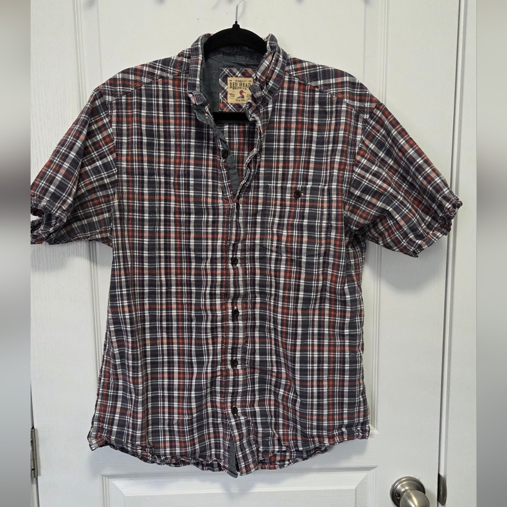 RedHead Mens Casual Button Down Shirt Red and Blue